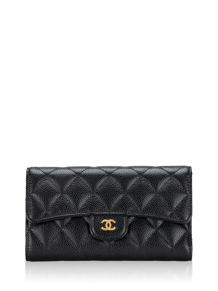 Caviar Long Flap Wallet Black