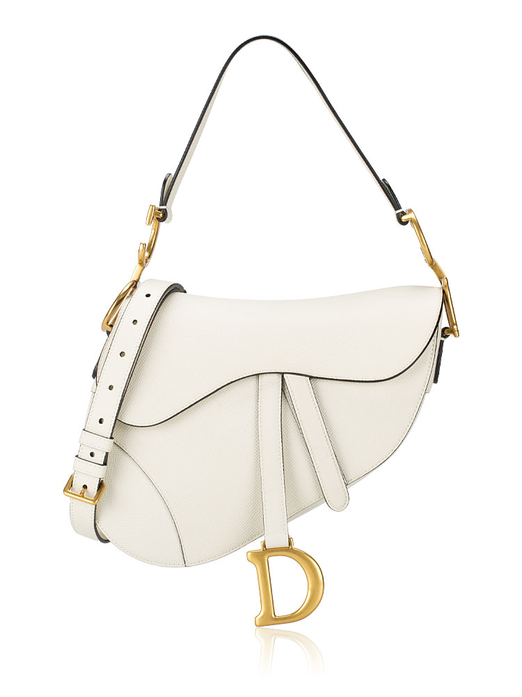 Grained Calfskin Medium Saddle Bag with Strap Latte