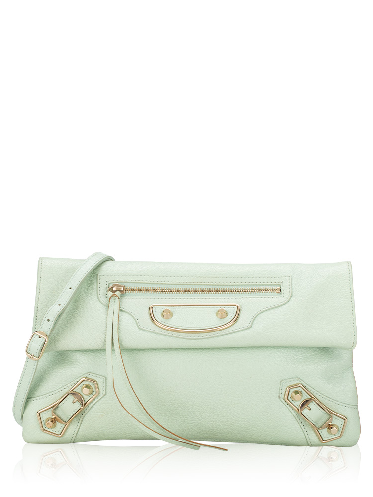 Gold Metallic Edge Envelope Clutch with Strap Vert Anis