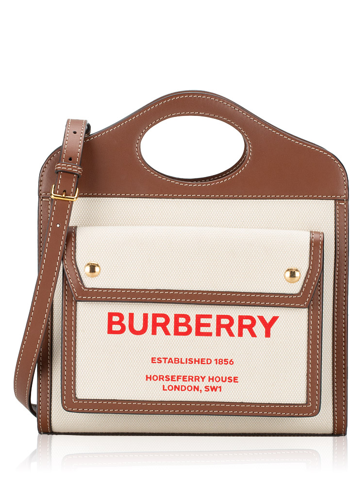 Canvas Two Tone Mini Pocket Bag Natural Malt Brown Red