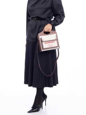 Canvas Two Tone Mini Pocket Bag Natural Malt Brown Red