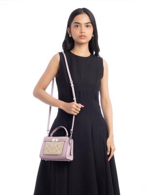 CC977 Signature Lane Mini Top Handle Bag Light Khaki Ice Purple
