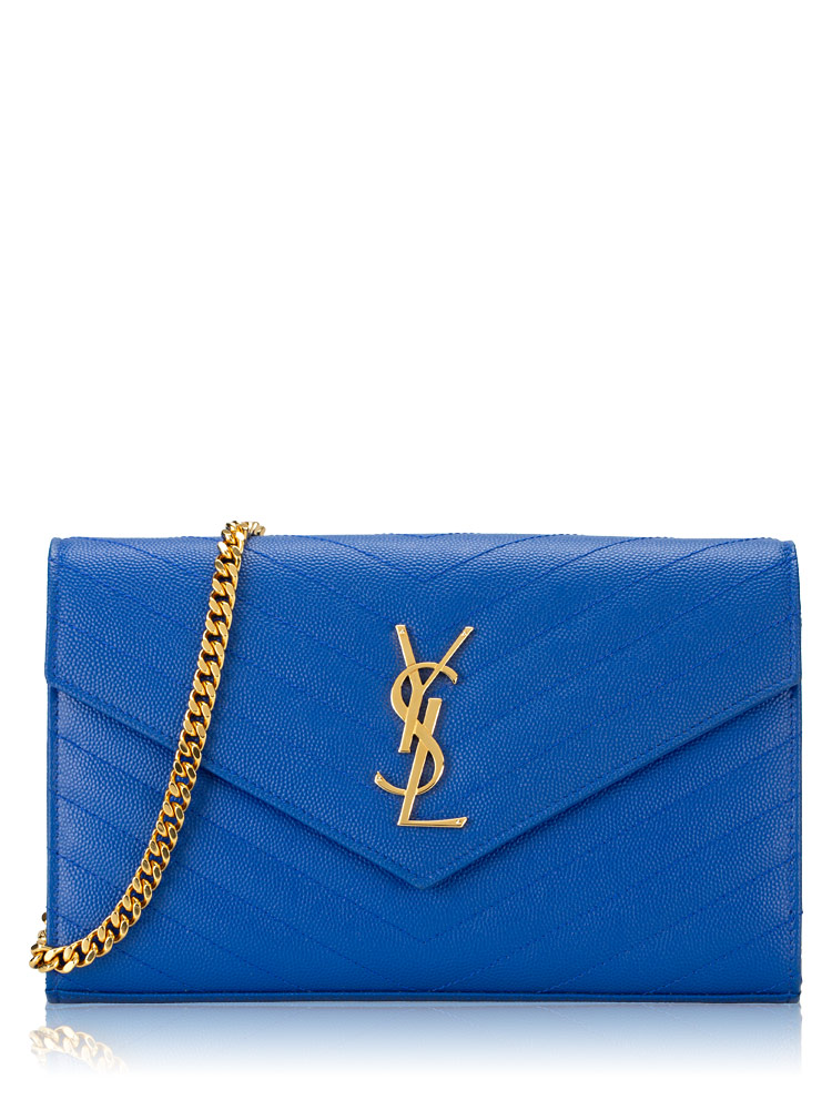 Grain De Poudre Matelasse Monogram 22cm Chain Wallet Blue Majorelle
