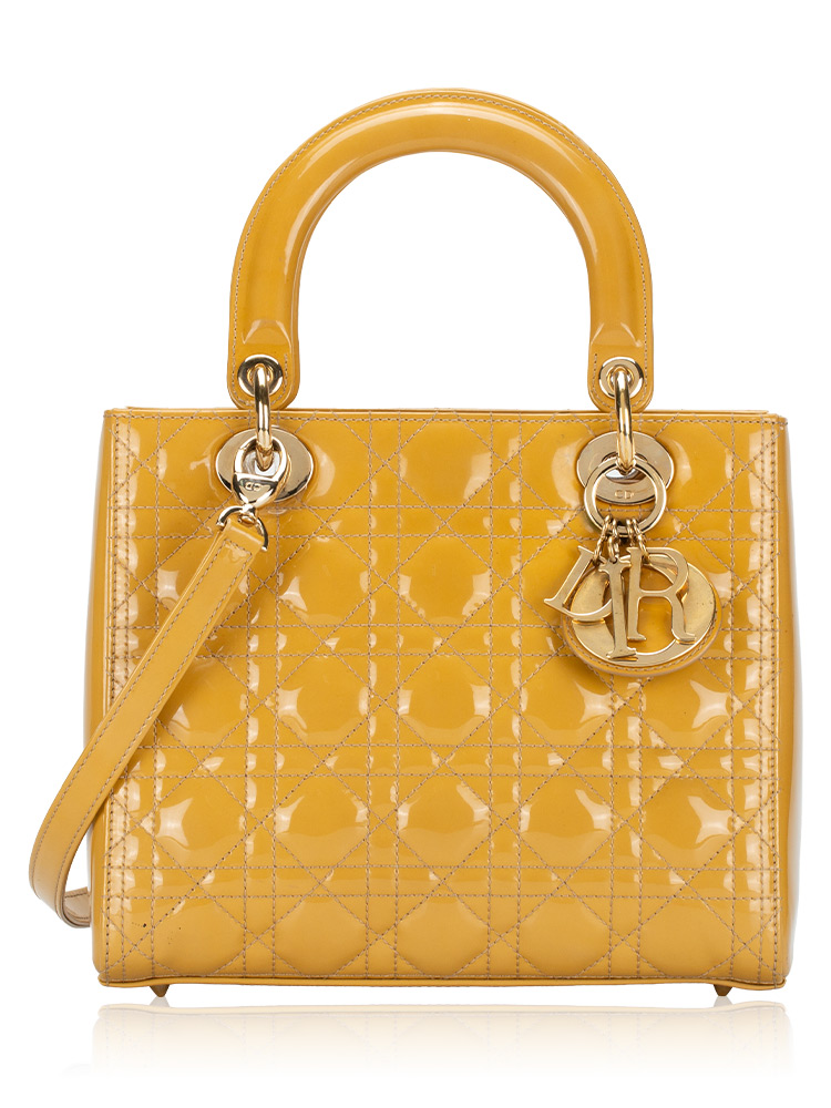 Patent Cannage Medium Lady Dior Beige