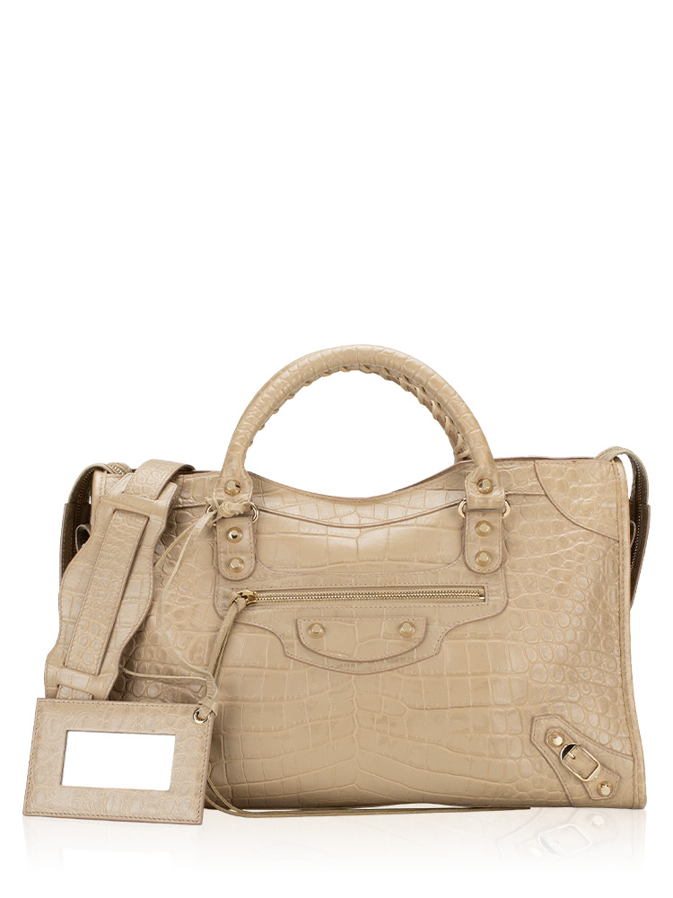 Calfskin Crocodile Effect Classic City Latte