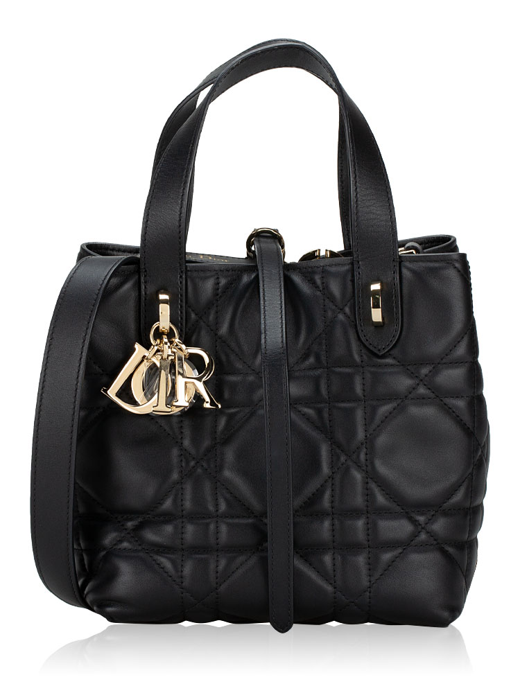 Calfskin Macrocannage Toujours Small Vertical Tote Black