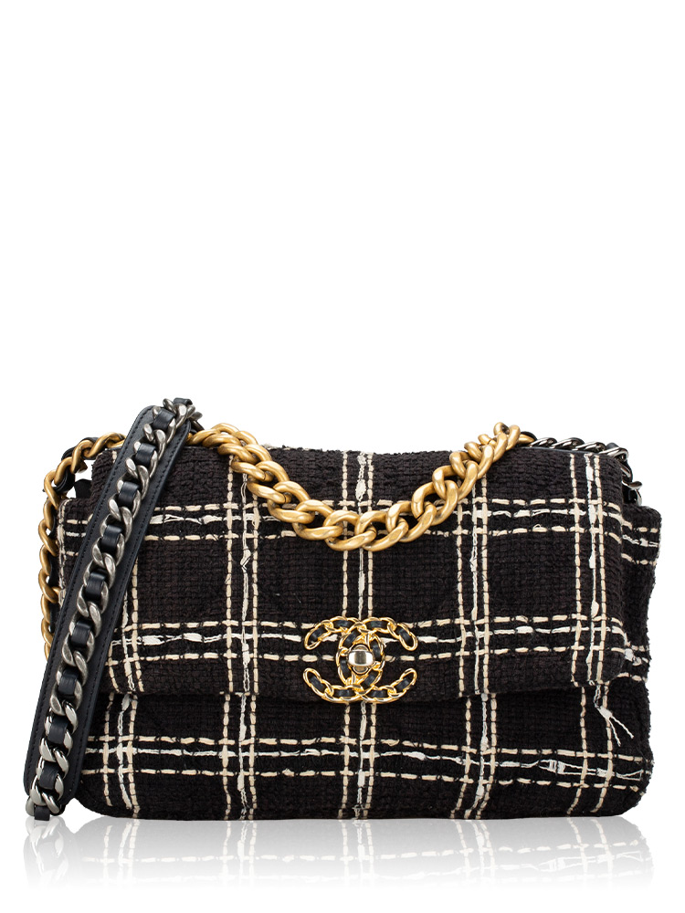 Tweed Chanel 19 Flap Bag Black White