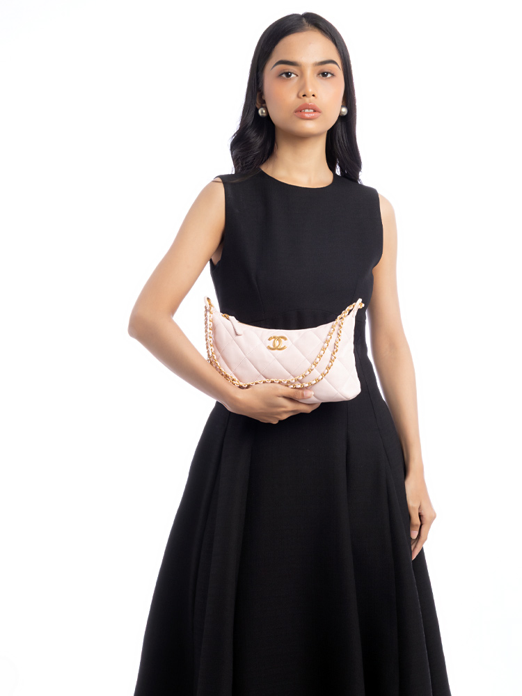 Shiny Lambskin CC Hobo Light Pink