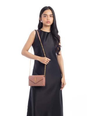 Lambskin Matelasse Envelope 19cm Chain Wallet Barely Pink