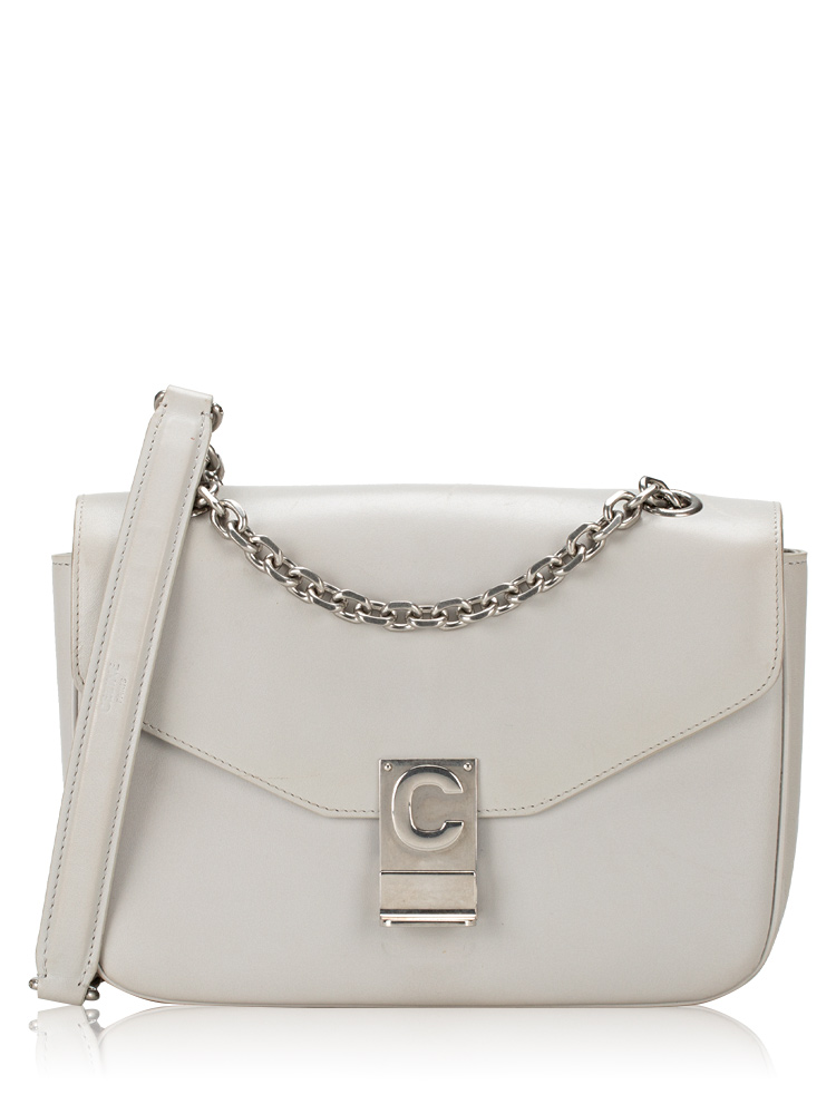 Shiny Calfskin C Medium Shoulder Bag Light Grey