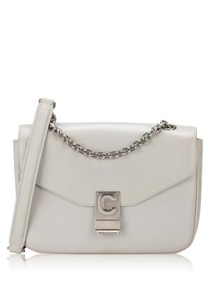 Shiny Calfskin C Medium Shoulder Bag Light Grey