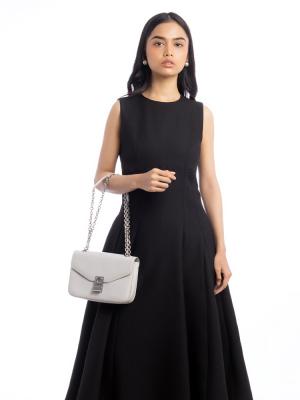 Shiny Calfskin C Medium Shoulder Bag Light Grey