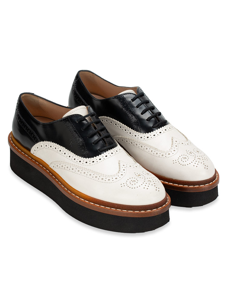 Calfskin Brogue Lace Up Platforrm Oxfords Black White Sz 37.5