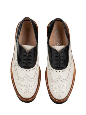 Calfskin Brogue Lace Up Platforrm Oxfords Black White Sz 37.5