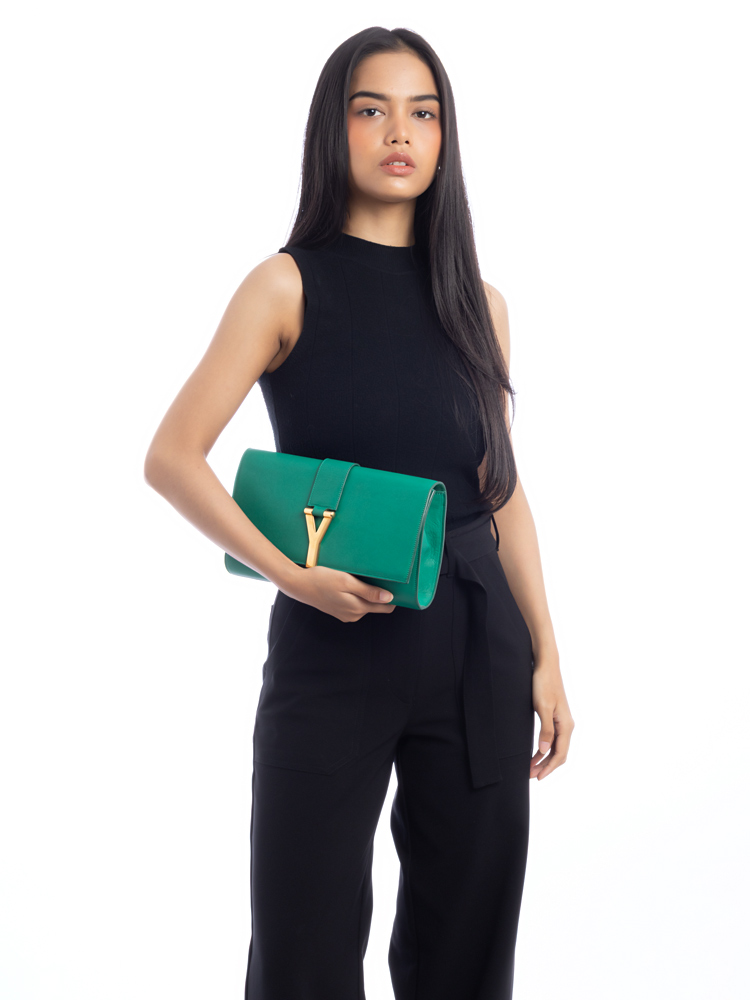 Calfskin Ligne Y Clutch Green 