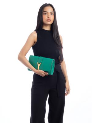 Calfskin Ligne Y Clutch Green 
