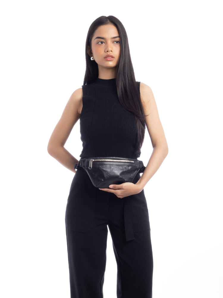 Calfskin Jumbo GG Web Belt Bag Black