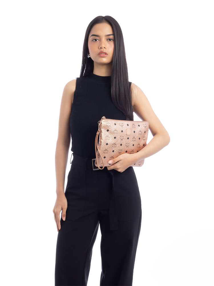 Metallic Visetos Stark Medium Pouch Champagne Gold