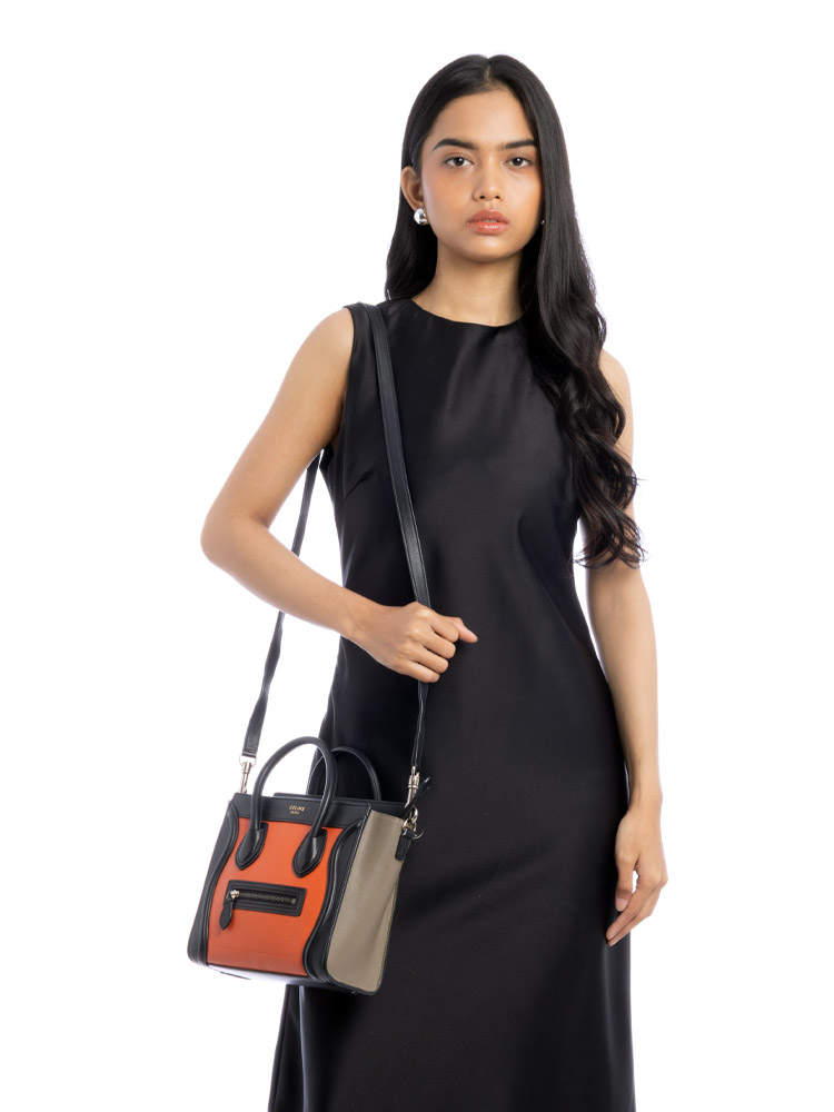 Calfskin Tri-Color Nano Luggage Bright Orange