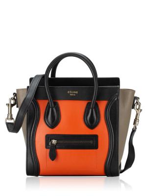Calfskin Tri-Color Nano Luggage Bright Orange