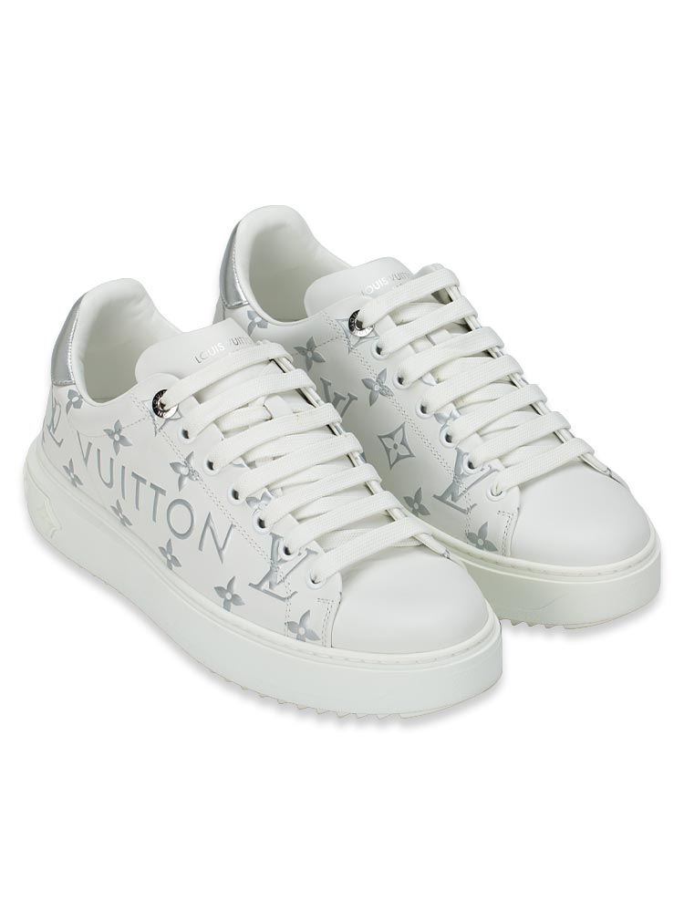 Calfskin Monogram Time Out Sneakers White Silver Sz 39