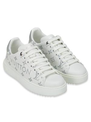 Calfskin Monogram Time Out Sneakers White Silver Sz 39