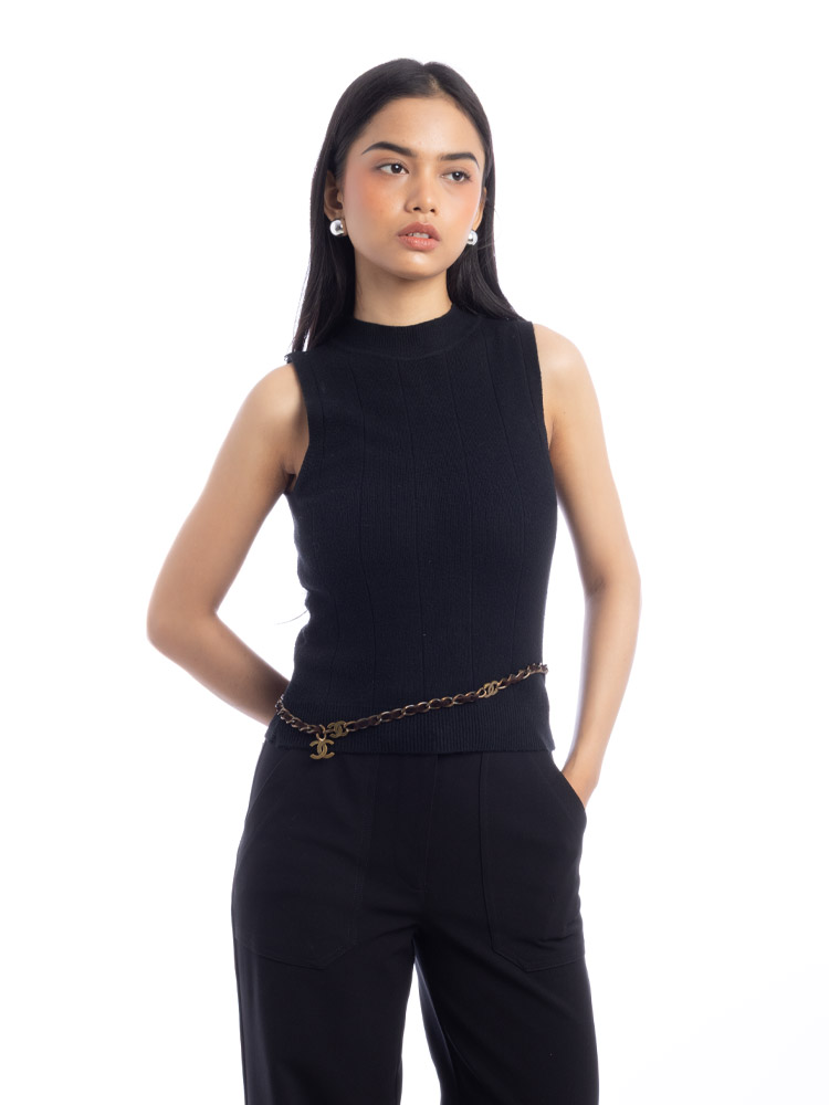 Vintage Suede Chain Belt Brown Gold