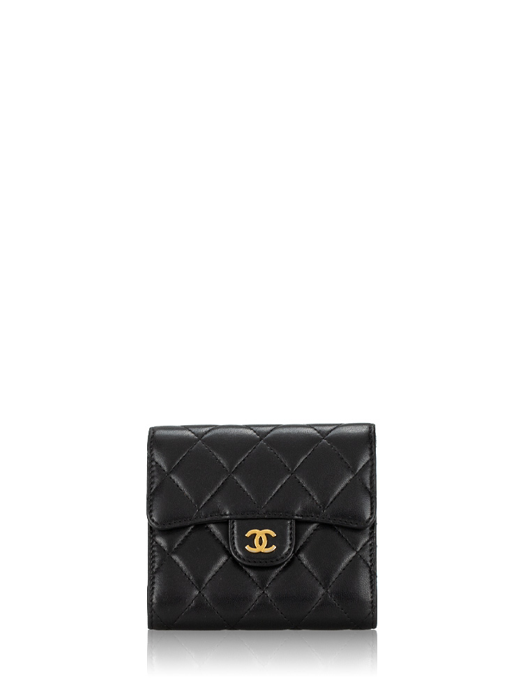Lambskin Classic Compact Trifold Wallet Black