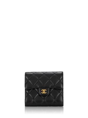 Lambskin Classic Compact Trifold Wallet Black