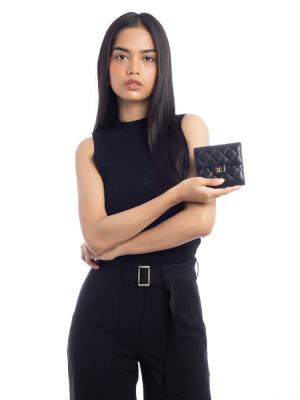 Lambskin Classic Compact Trifold Wallet Black