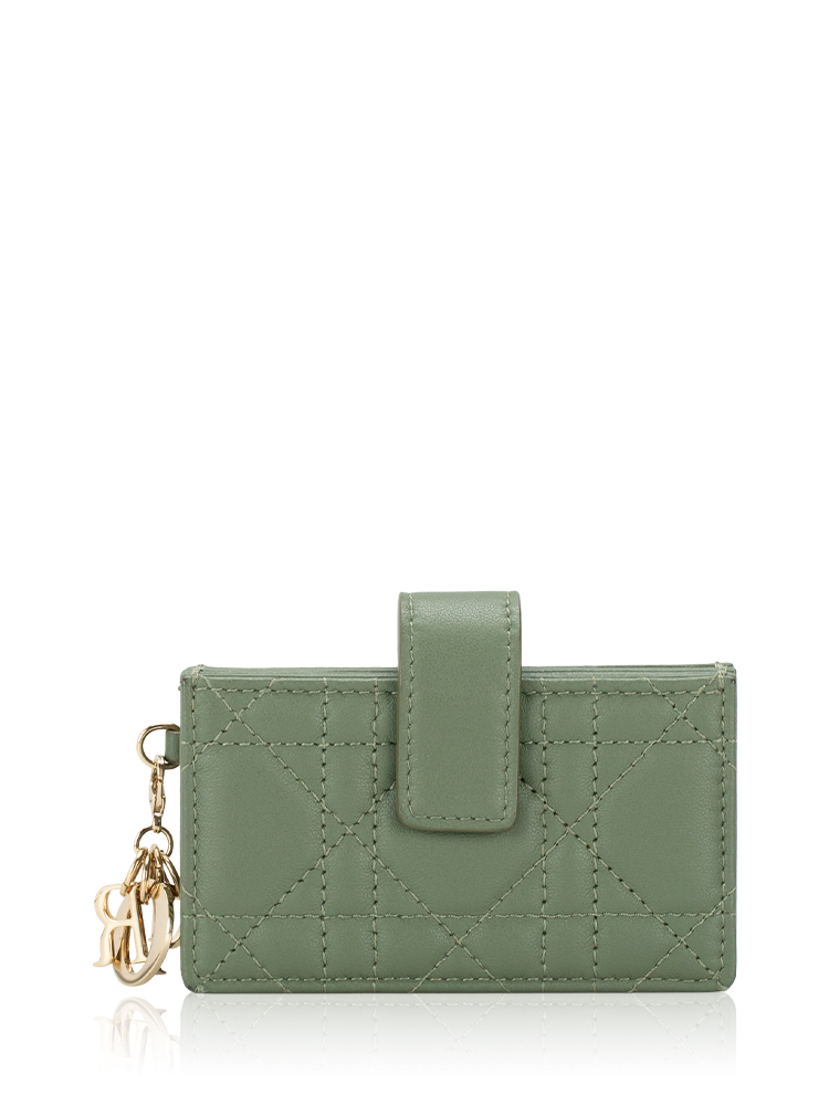 Lambskin Cannage Lady Dior Gusseted Card Holder Green