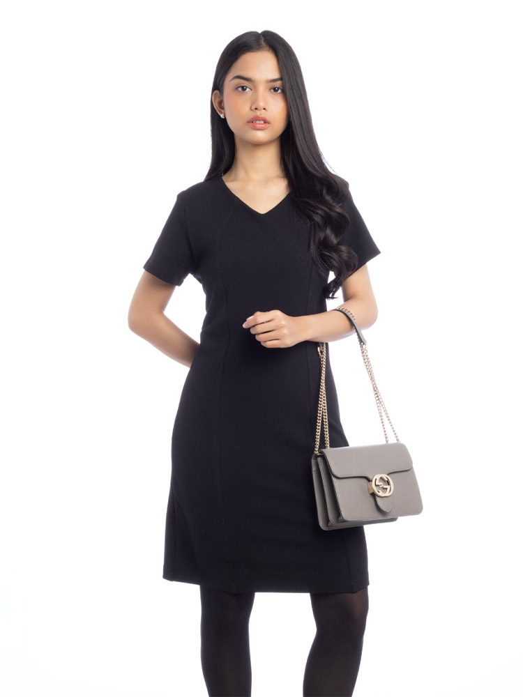 Dollar Calfskin Interlocking G Small Shoulder Bag Grey