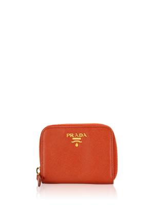 Saffiano Zip Card Wallet Papaya