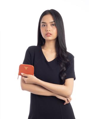 Saffiano Zip Card Wallet Papaya