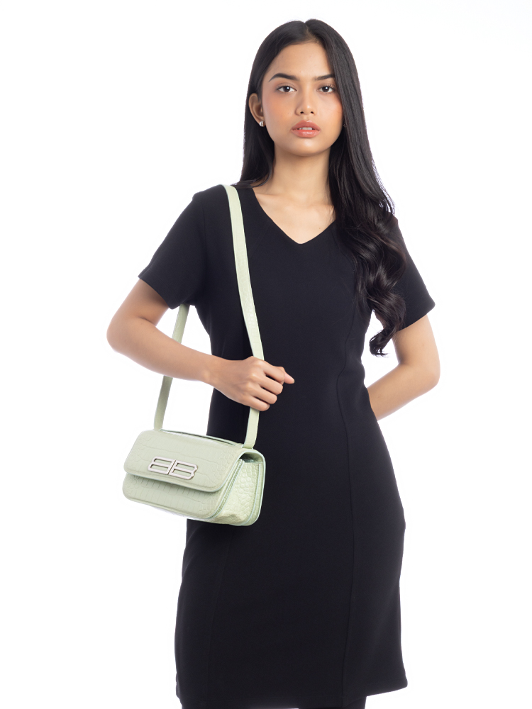 Croco Effect Gossip Small Shoulder Bag Light Green