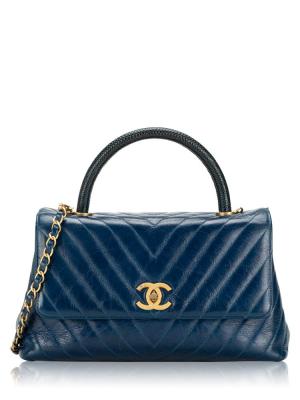 Calfskin Lizard Chevron Medium Coco Handle Flap Blue