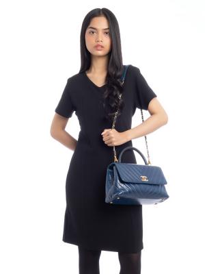 Calfskin Lizard Chevron Medium Coco Handle Flap Blue
