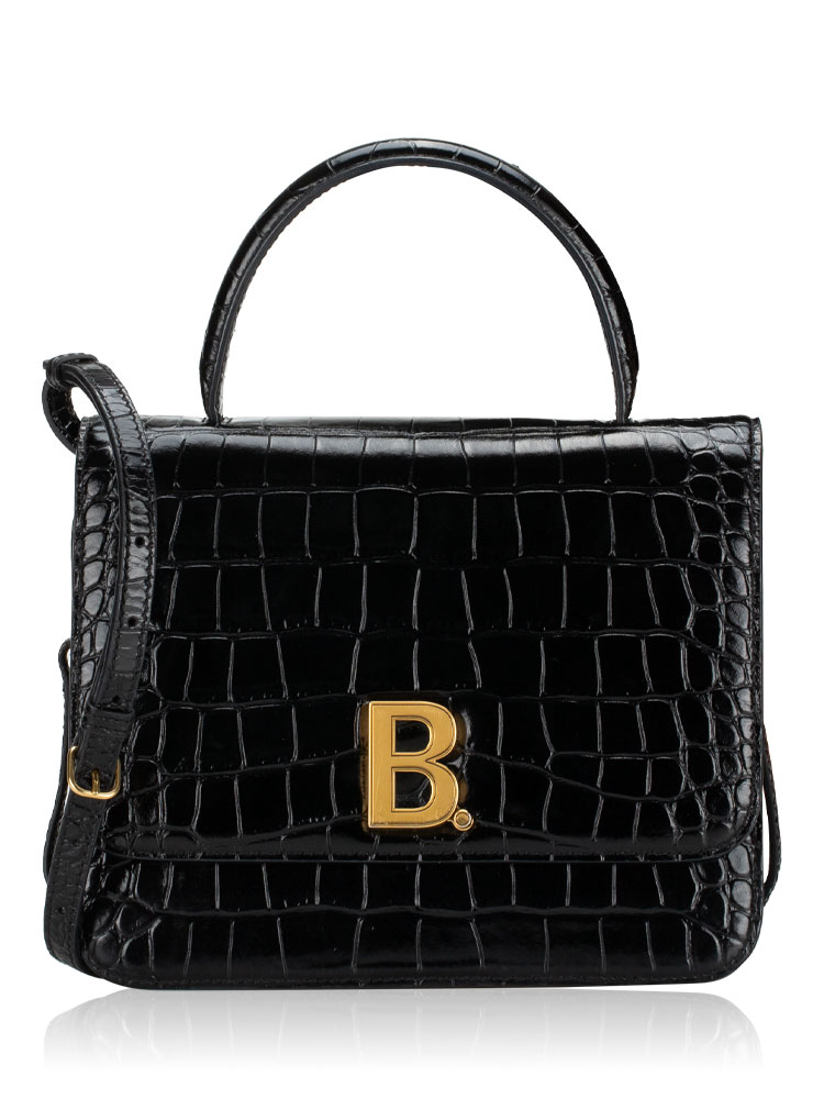 Shiny Croco Effect B. Top Handle Bag Black