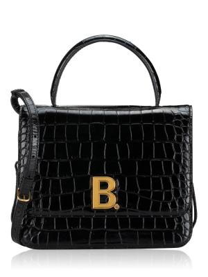 Shiny Croco Effect B. Top Handle Bag Black