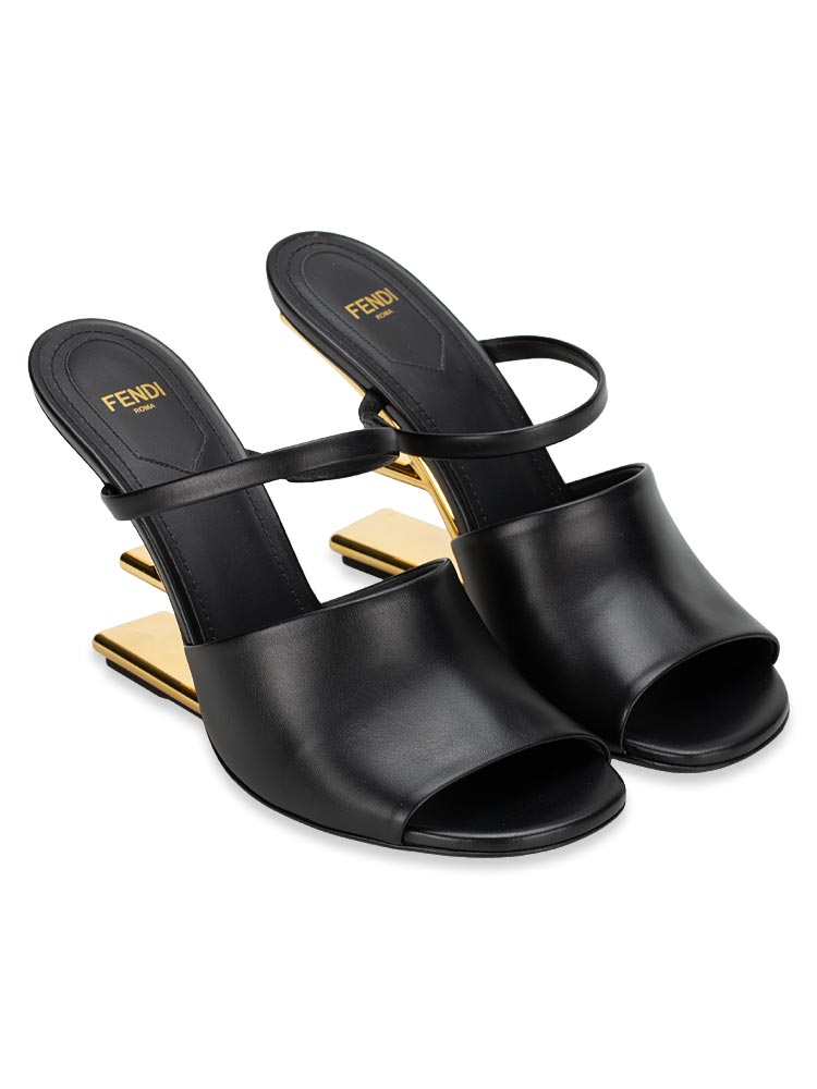 Calfskin Fendi First Mule Sandals Nero Sz 38.5