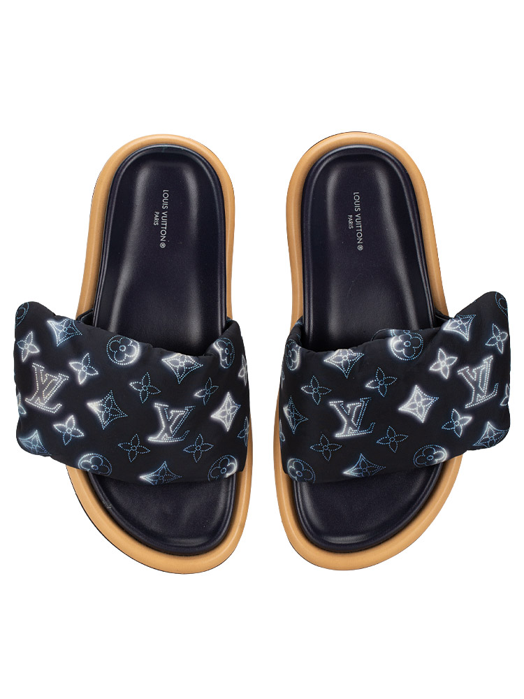 Monogram Pool Pillow Comfort Mules Navy Blue Sz 38