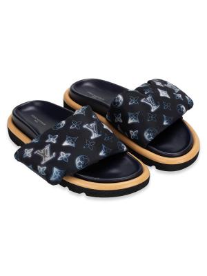 Monogram Pool Pillow Comfort Mules Navy Blue Sz 38