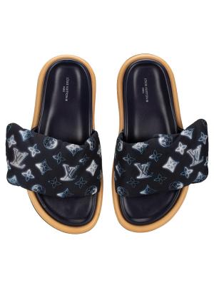 Monogram Pool Pillow Comfort Mules Navy Blue Sz 38