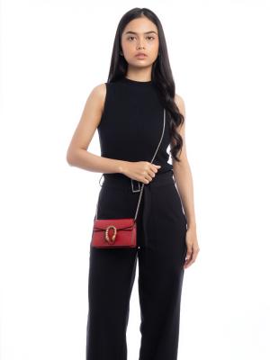 Calfskin Dionysus Super Mini Flap Shoulder Bag Hibiscus Red