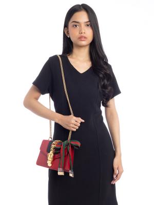 Calfskin Sylvie Mini Chain Shoulder Bag Hibiscus Red