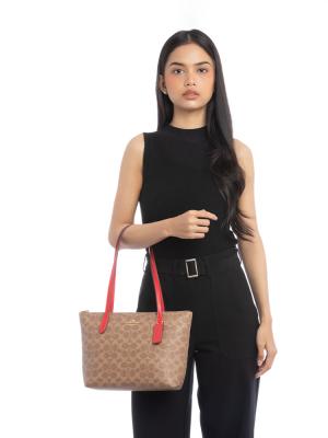 CBT18 Signature Fiona Zip Tote Tan Carnation