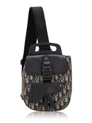 Grained Calfskin Oblique Gallop Sling Bag Black Blue