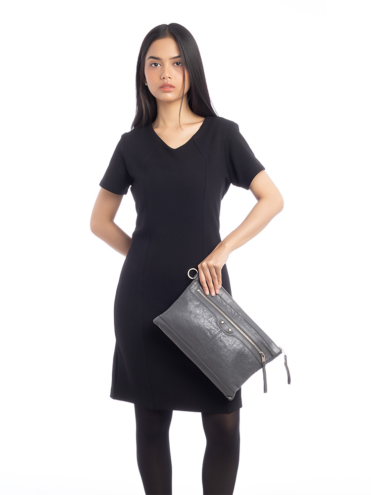 Classic Medium Clip Pouch Gris Fossile