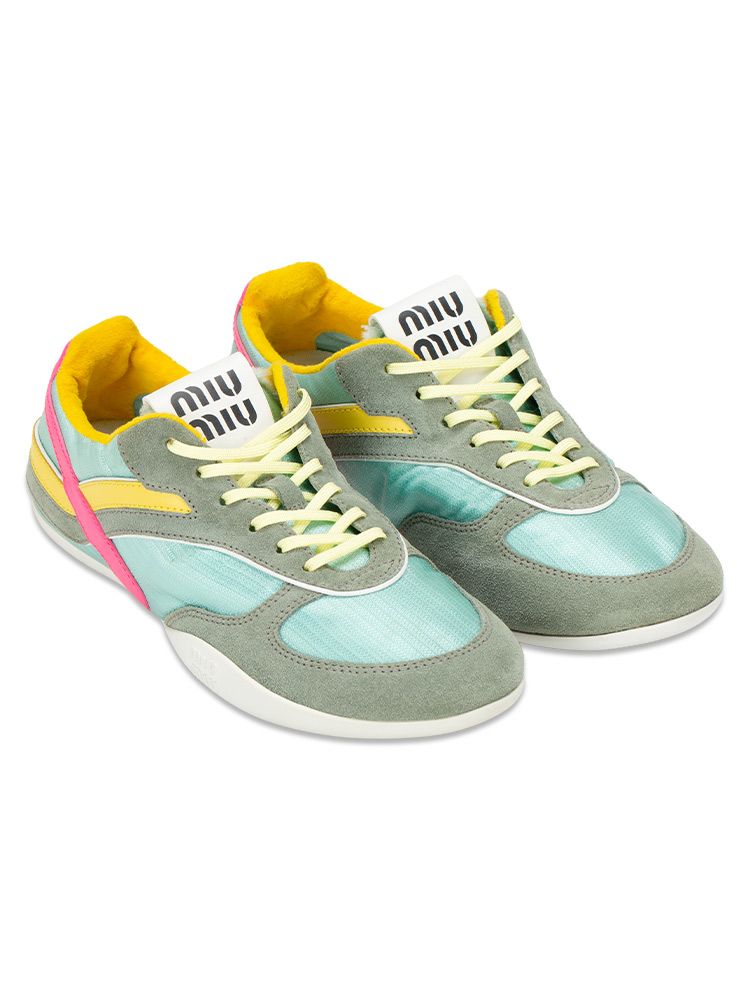 Suede Technical Fabric Gymnasium Sneakers Anise Fuchsia Sz 40