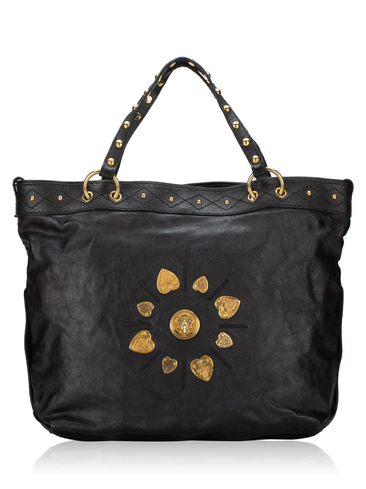 Calfskin Studded Irina Large Tote Black